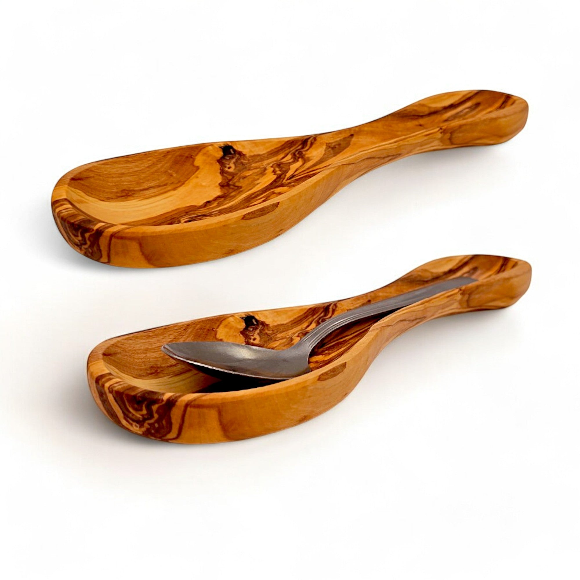 Olive Wood Spoon Rest | Wooden Kitchen Ladle Holder Cooking Utensil Stand