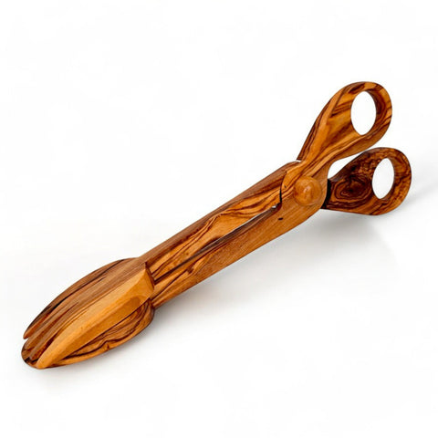 Olive Wood Salad Tongs | Wooden Serving Cooking Scissors Spoon Fork Food Clamps