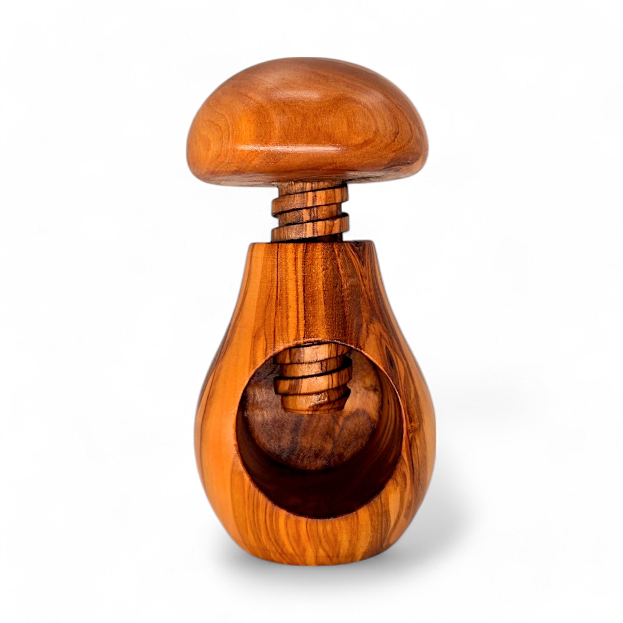 Olive Wood Mushroom Nutcracker | Wooden Screw Thread Manual Nut Breaker Tool