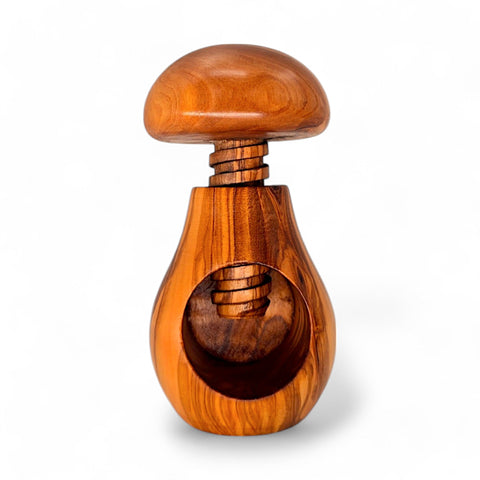 Olive Wood Mushroom Nutcracker | Wooden Screw Thread Manual Nut Breaker Tool