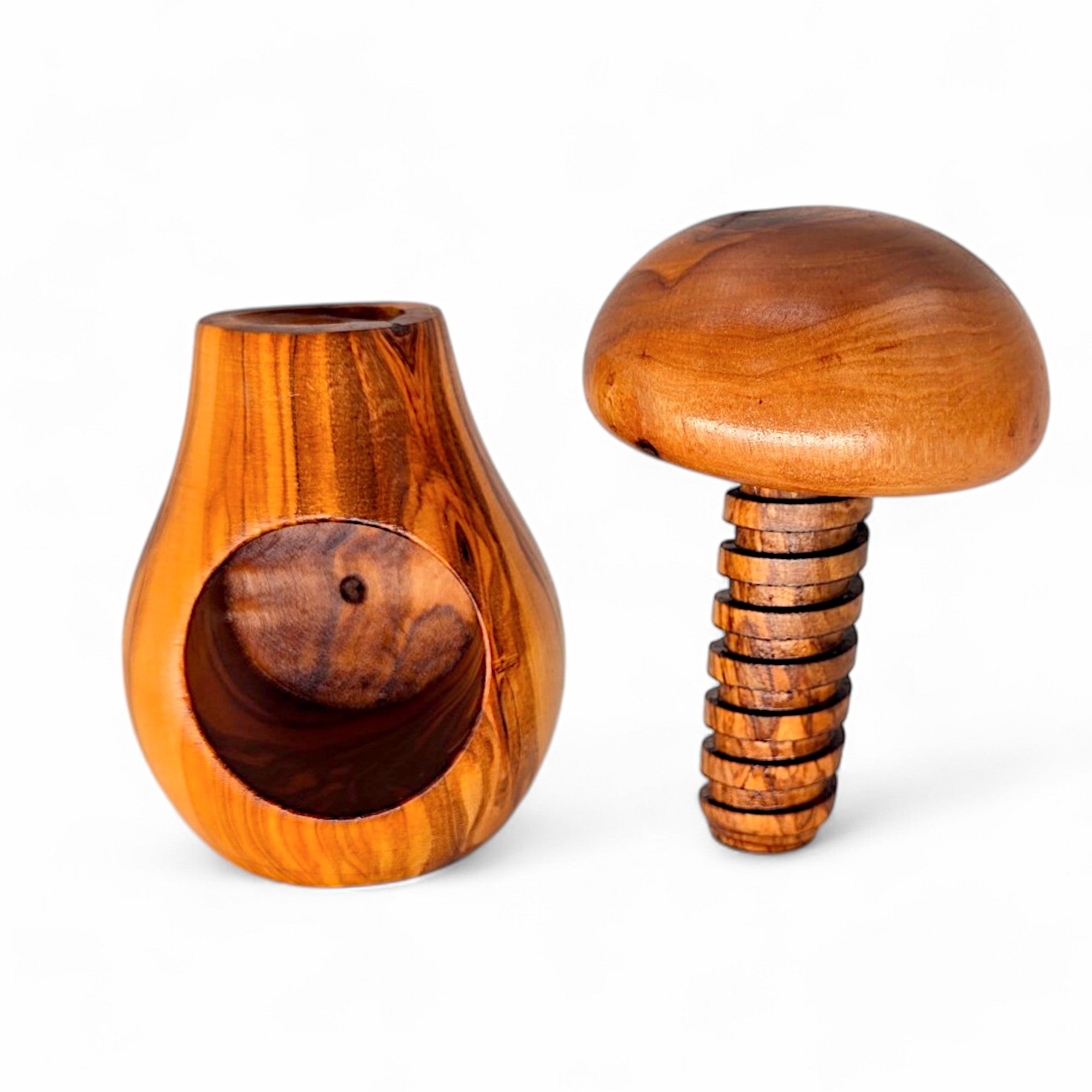 Olive Wood Mushroom Nutcracker | Wooden Screw Thread Manual Nut Breaker Tool