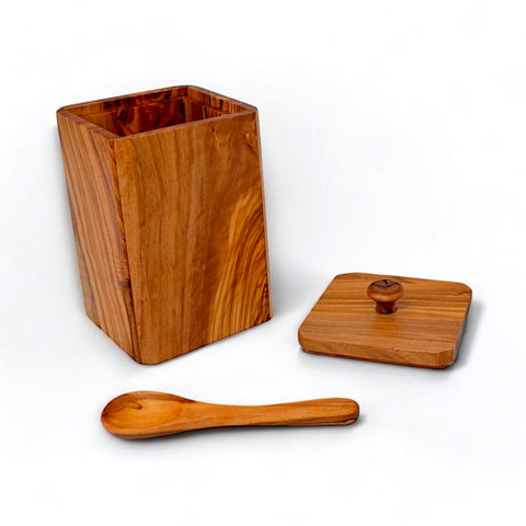 Set of 2 olive wood spice bottles with lids and matching spoons, wedding gift, gift, Sustainably Sourced, Eco-Friendly, handmade