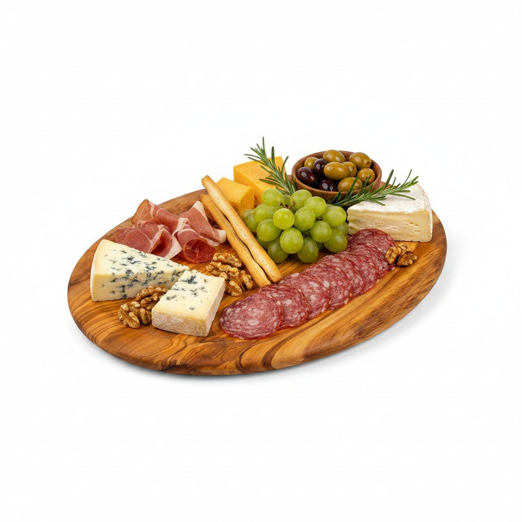 Handcrafted Olive Wood Round Plates - Matching 4pc Tapas & Appetizer Set