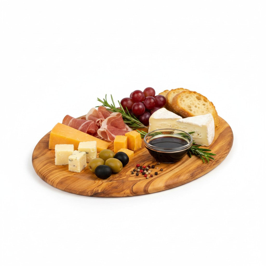 Handcrafted Olive Wood Round Plates - Matching 4pc Tapas & Appetizer Set