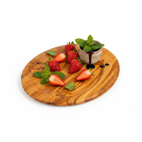 Handcrafted Olive Wood Round Plates - Matching 4pc Tapas & Appetizer Set