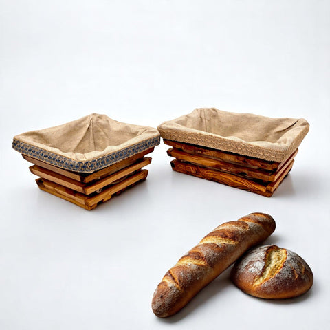 Olive Wood Square Shaped Bread Basket 18 cm