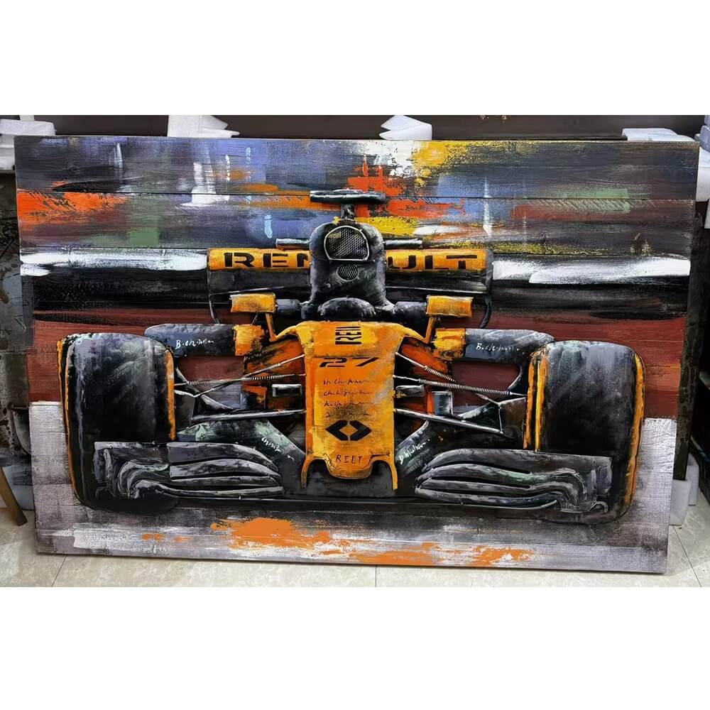 Handcrafted Race Car 3D Metal Wall Art for Home & Office Decor