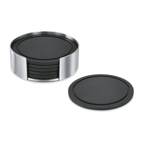 Zack Vetro Silicone Coaster Set with Brushed Steel Stand | Set of 6