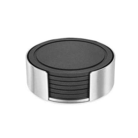 Zack Vetro Silicone Coaster Set with Brushed Steel Stand | Set of 6