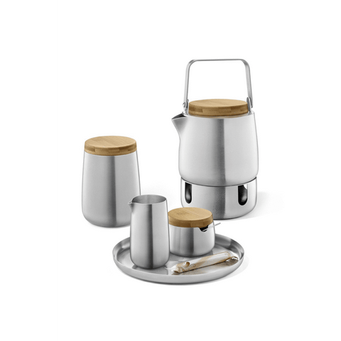 Zack Bevo Premium Brushed Stainless Steel Sugar Pot with Bamboo Accents - Award-Winning German Design