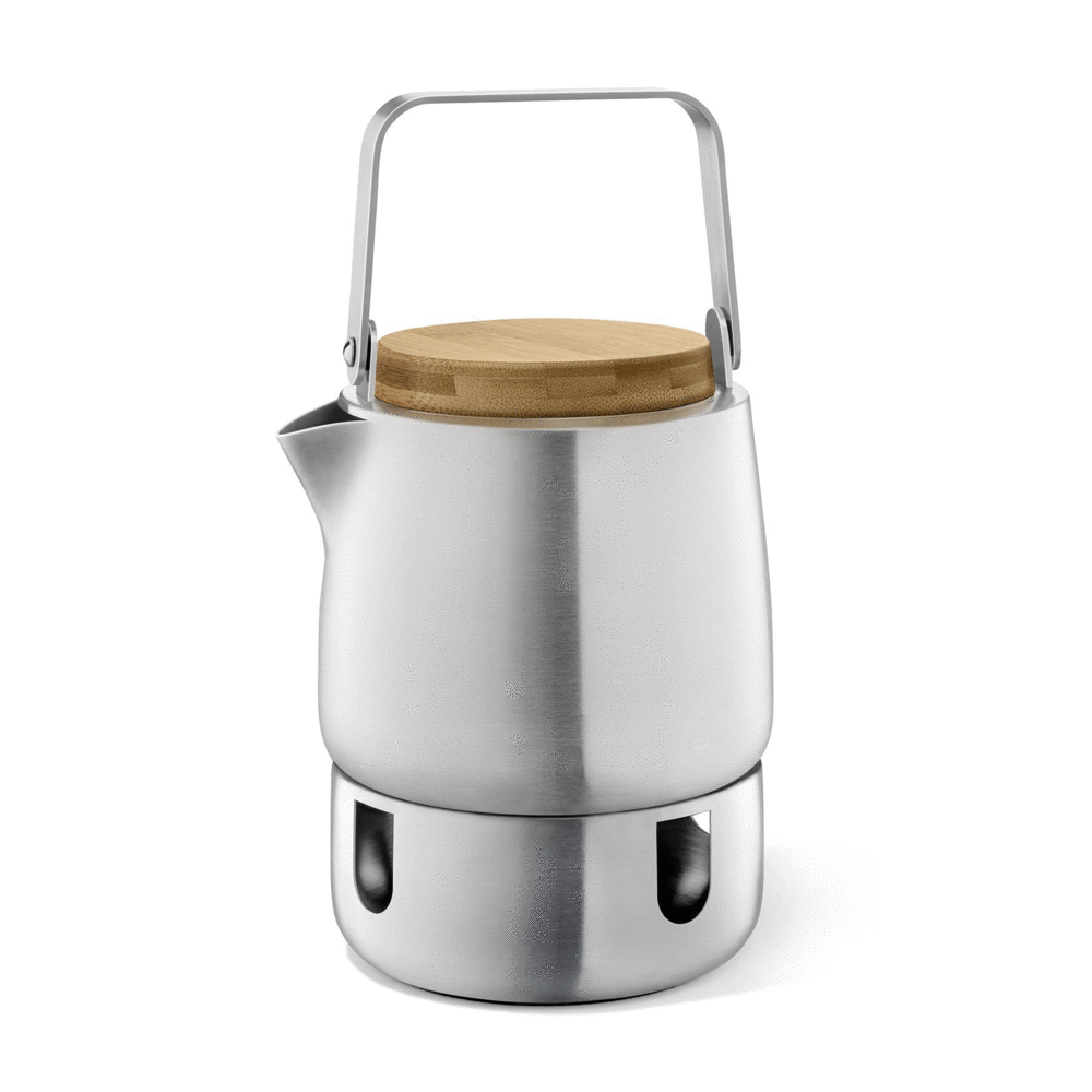 Zack Bevo Premium Brushed Stainless Steel Teapot with Bamboo Accents (1.3L) - Award-Winning German Design