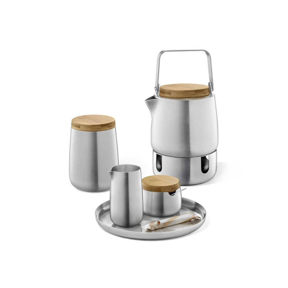 Zack Bevo Premium Brushed Stainless Steel Teapot with Bamboo Accents (1.3L) - Award-Winning German Design