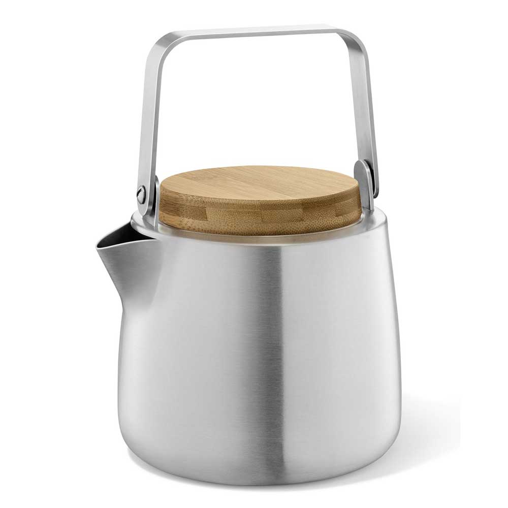 Zack Bevo Premium Brushed Stainless Steel Teapot with Bamboo Accents (1.3L) - Award-Winning German Design