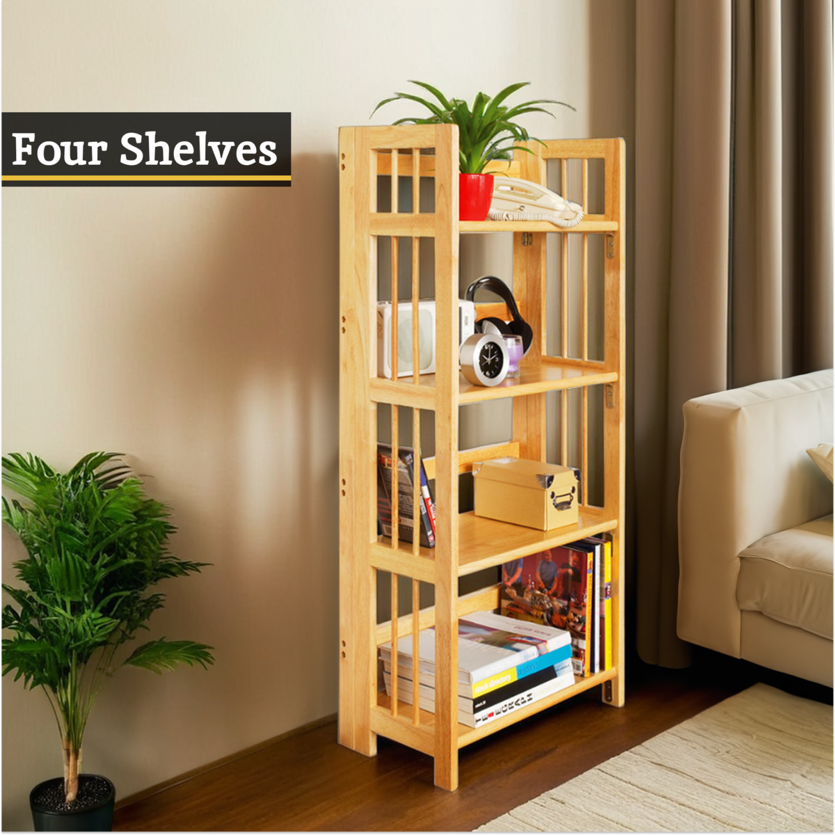 Heva Four Tier Tropical Hevea Wood Shelf Unit