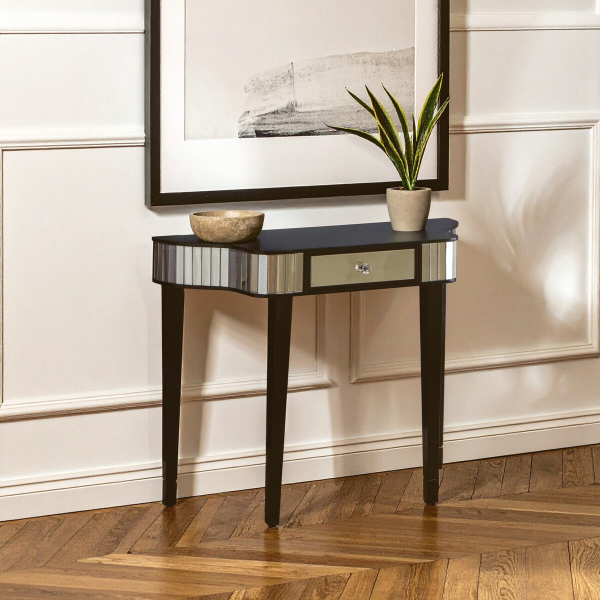 Clavier Black and Mirror Console Table