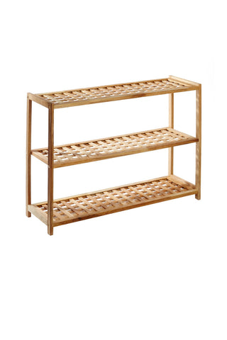 Arla 3 Tier Walnut Wood Grid Design Shoe Rack