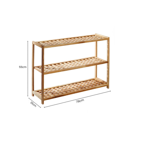 Arla 3 Tier Walnut Wood Grid Design Shoe Rack