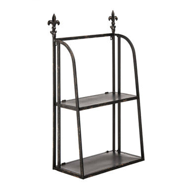 2 Tier Black Metal Wall Mountable Shelf Unit