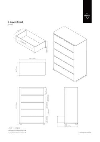 Moritz Black High Gloss 5 Drawer Chest