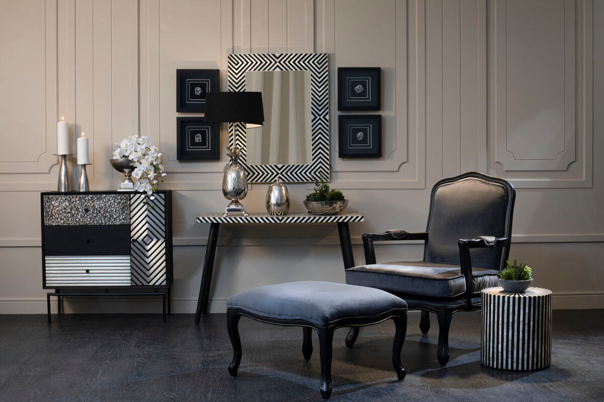 Rococo Grey Velvet Chair And Footstool