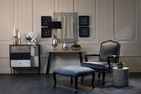 Rococo Grey Velvet Chair And Footstool