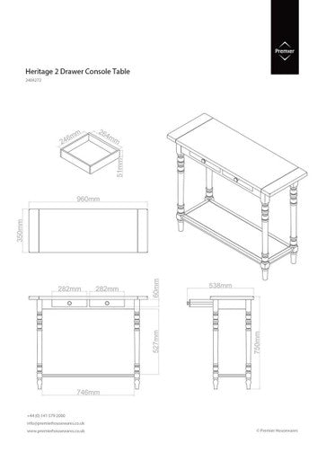 Heritage 2 Drawers Ivory Console Table
