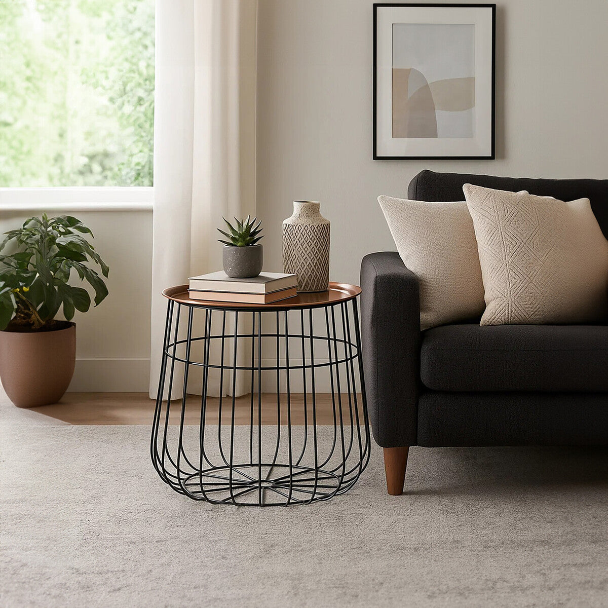 Templar Copper Tray And Black Finish Side Table