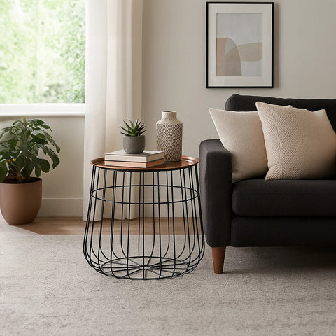 Templar Copper Tray And Black Finish Side Table