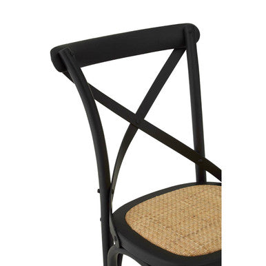 Lyon Black Oak Wood and Rattan Dining Chair