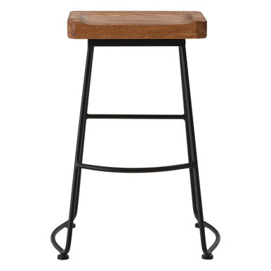 Lyon Weathered Oak Wood and  Metal Bar Stool