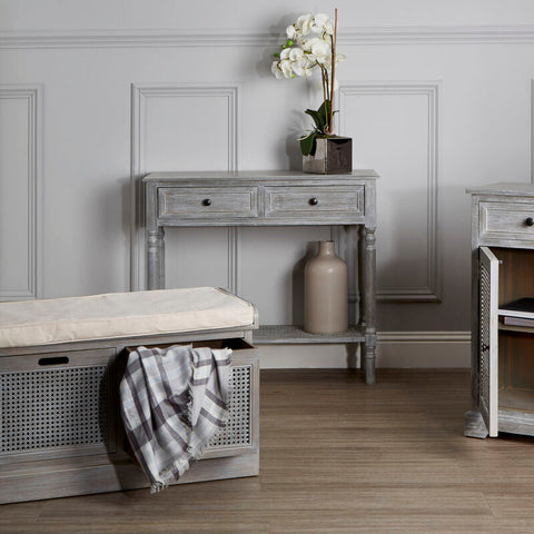 Heritage Two Drawer Grey Wash Rectangular Console Table