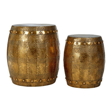 Reza Set of 2 Hammered Drum Stools and Tables