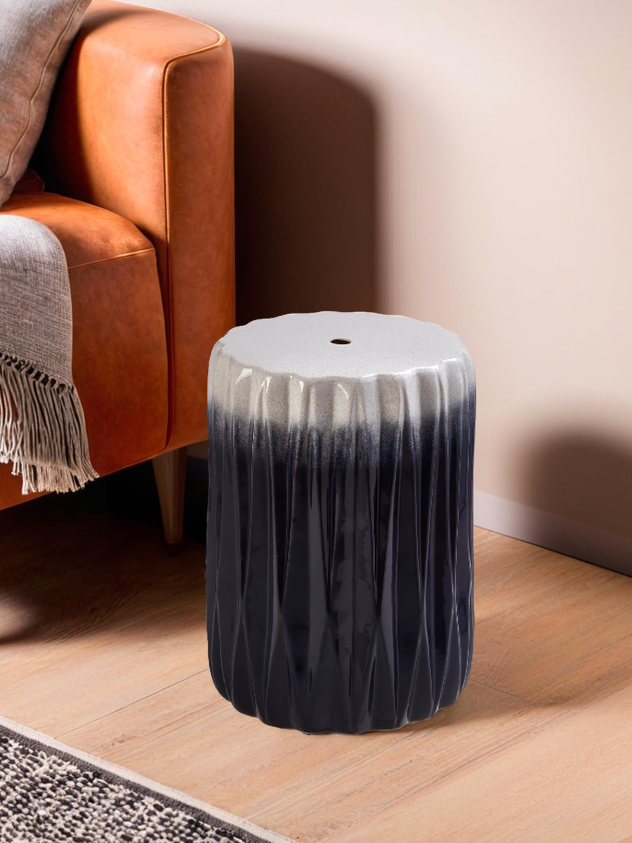Azul Ombre Blue and White Ceramic Side Table and Stool