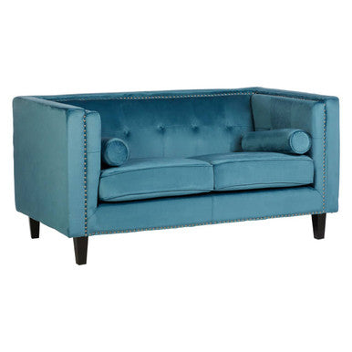 Felisa Two Seat Teal Blue Velvet Sofa