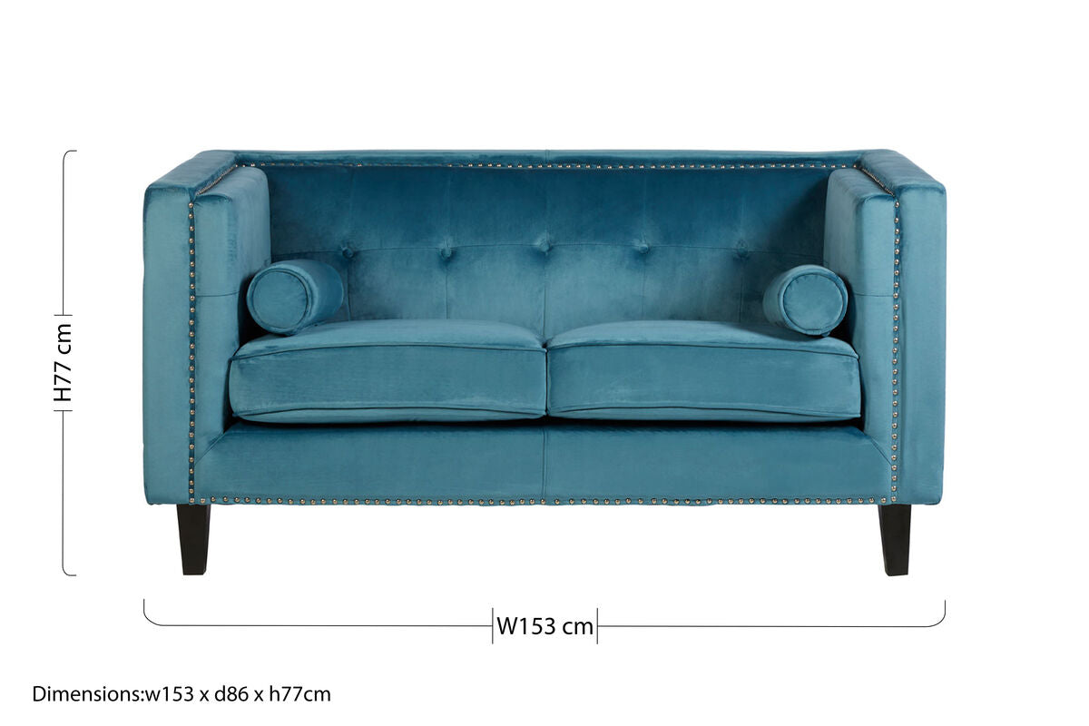 Felisa Two Seat Teal Blue Velvet Sofa