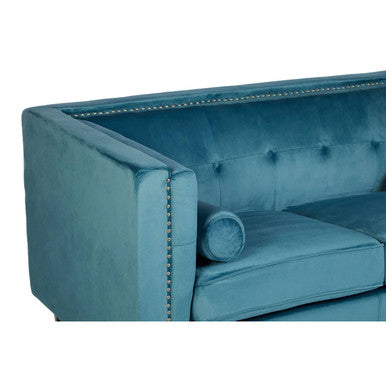Felisa Two Seat Teal Blue Velvet Sofa