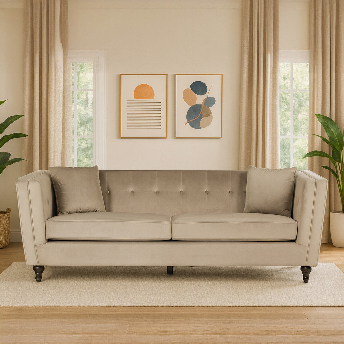 Ferris 3 Seat Mink Velvet Sofa