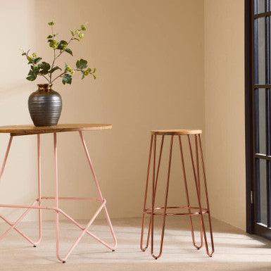 District Rose Gold Finish Wooden Top Bar Stool With Metal Legs
