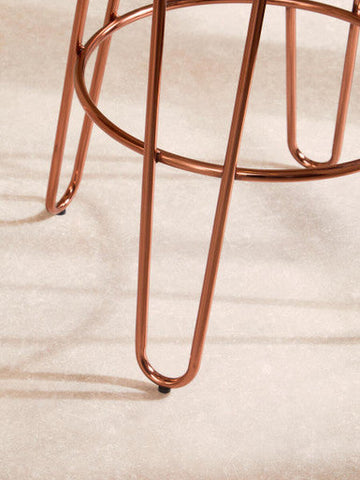 District Rose Gold Finish Wooden Top Bar Stool With Metal Legs