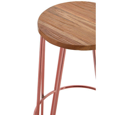 District Rose Gold Finish Wooden Top Bar Stool With Metal Legs