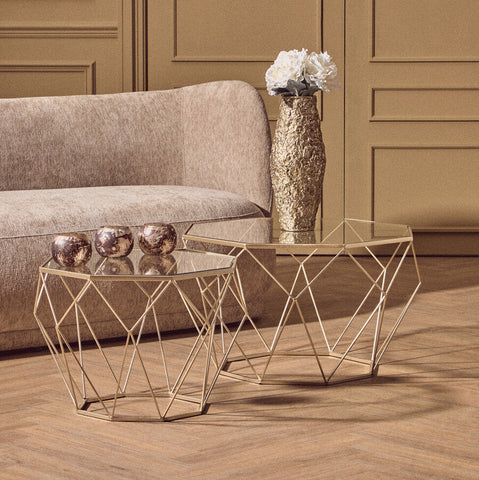 Arcana Gold Finish Geometric Design Set Of 2 Tables