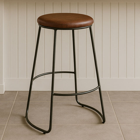 Brixton Faux Leather Bar Stool with Metal Legs