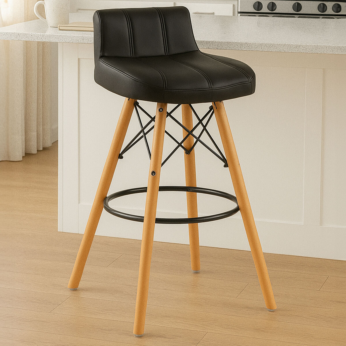 Stockholm Black Leather Effect Bar Stool