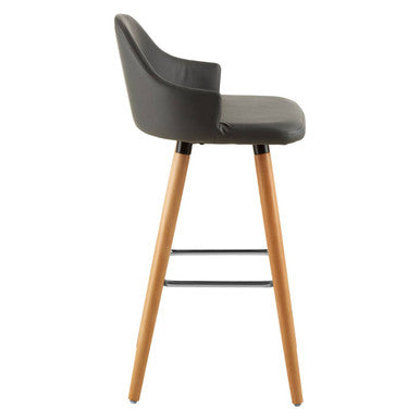 Stockholm Grey Faux Leather Bar Stool with Beechwood Legs
