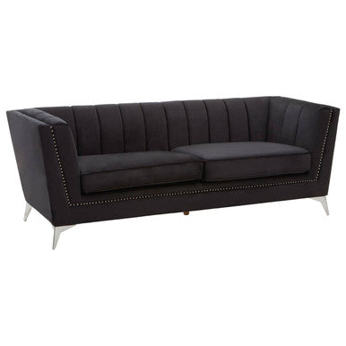 Hansa Three Seat Black Velvet Sofa
