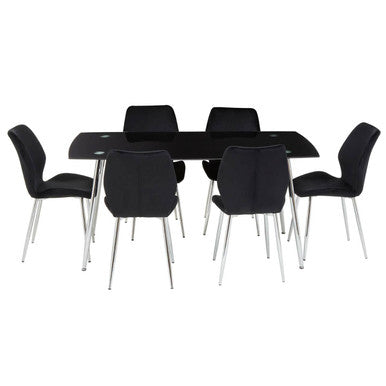 Wimslow Black Tempered Glass Dining Table with 6 Chairs