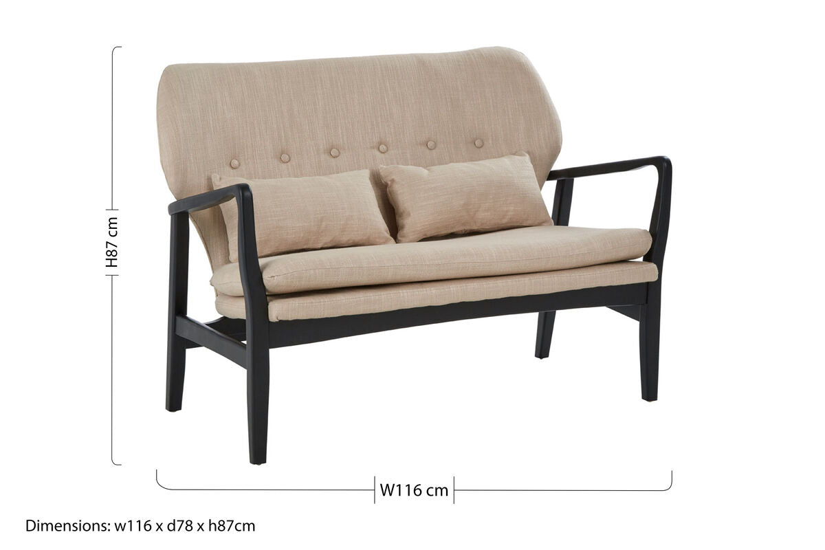 Stockholm 2 Seat Beige Sofa With Black Wood Frame