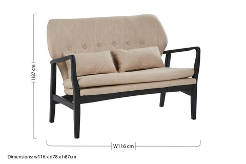 Stockholm 2 Seat Beige Sofa With Black Wood Frame