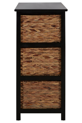 Padstow Black Storage Unit with 6 Water Hyacinth Drawers