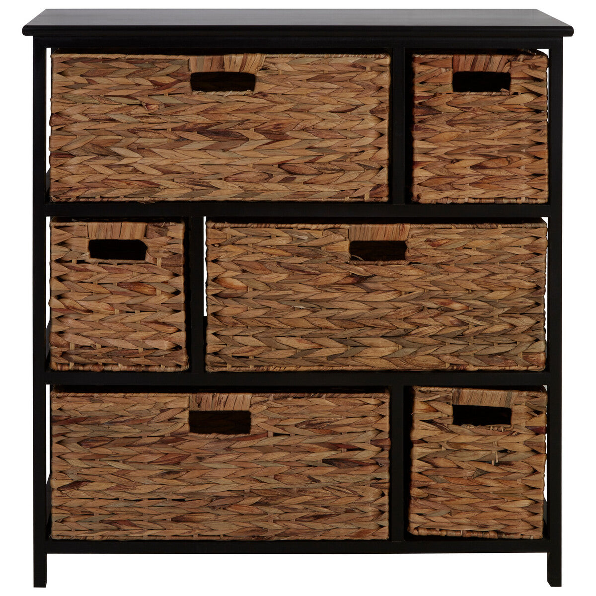 Padstow Black Storage Unit with 6 Water Hyacinth Drawers